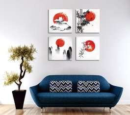 Wallity FRJ03 Set de 4 Lienzos Decorativos Multicolor de 30 x 30 cm